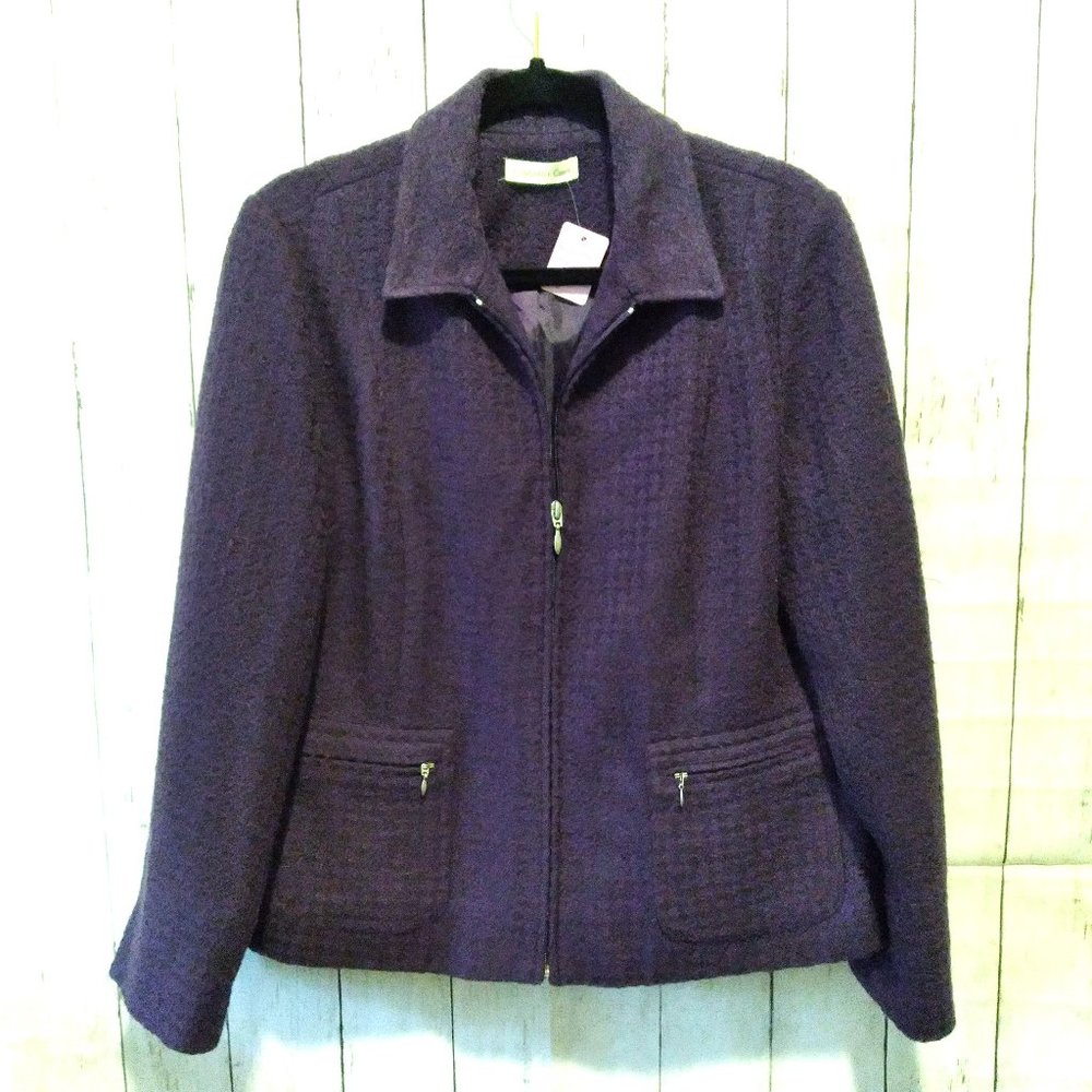 EUC - COLDWATER CREEK Women's Boucle Textured Full Zip Blazer Jacket Purple P12
